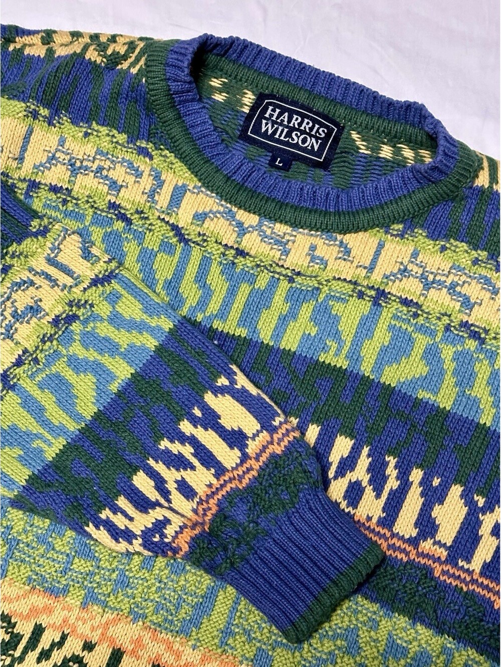 Vintage Y2k 90s Coogi Style Colorful Animal Sweater Sz XL Harris Wilson Cotton